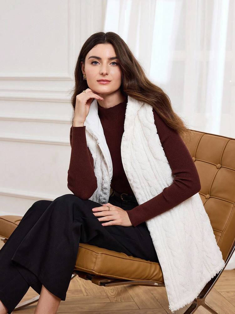 Autumn And Winter Women's Hooded White Fleece Jacket, Reversible Casual Jacket, Warm Top For Going Out,Zip Hooded