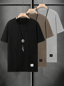 Manfinity Homme 男士休闲图案圆领短袖T恤 - 黑色 - 查看 2