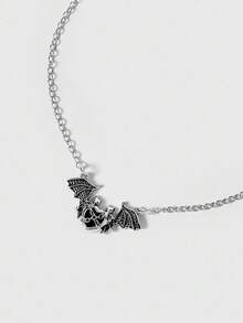 ROMWE 1 chiếc dây chuyền xương đòn hình dơi và trái tim phong cách Gothic, mặt dây chuyền phóng đại cổ điển, mặt dây chuyền hình trái tim bị giam cầm của quỷ dữ, quà tặng cho cặp đôi, dây chuyền Halloween - Dơi bị giam cầm - Xem 2