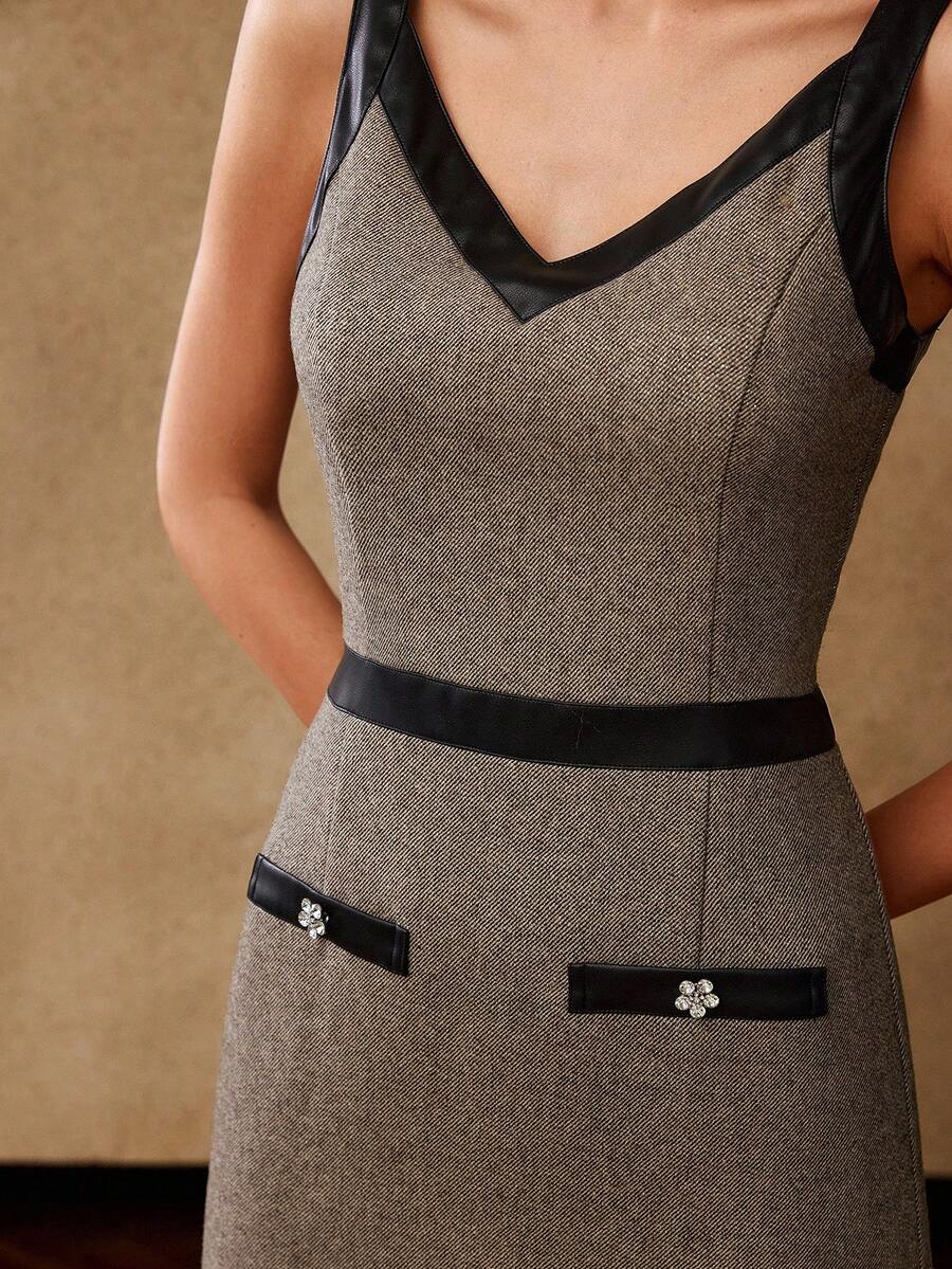 MOTF PREMIUM VESTIDO AJUSTADO CON ABERTURA EN LA ESPALDA Y RIBETE DE CONTRASTE PARA INVIERNO - Multicolor - Ver 2