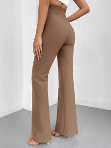 EURMUSE Women's Solid Color High Waist Straight Leg Casual Pants - Apricot - View 2