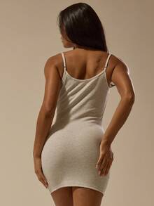 MUSERA ESSENTIALS Rib Spaghetti Strap Fitted Bodycon Mini Dress Basic Summer Cute Casual Vacation Ibiza Rave Festival Holiday Concert Date Night, Night Out, Birthday Party Winter Evening - Grey - View 4