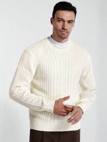 Manfinity CityGents Men's Casual Solid Color Knit Sweater, Autumn/Winter - White - View 1
