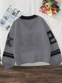 SLAYR Tween Girl Tween Girls' Casual Comfortable Black & Grey Numeric V-Neck Loose Knit Sweater Autumn Winter Clothes FGirlmen - Grey - View 2
