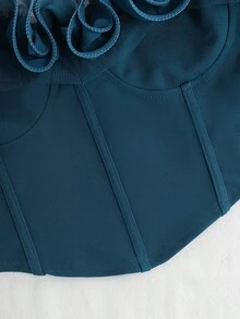SHEIN Tall CURVE 大码女式蕾丝露肩时尚衬衫 - 水鴨藍 - 查看 6