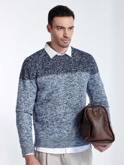 Manfinity CityGents Jersey de cuello redondo casual con bloques de color para hombre, otoño/invierno