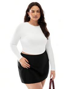 Solavibe Plus Solid Ruched Crop Tee - White - View 1