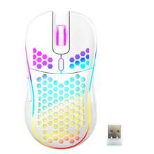 Teckwe 无线游戏鼠标 Honeycomb 2.4G USB 无线鼠标 RGB 可充电 PC 游戏鼠标带 LED 灯，无阻力伞绳，符合人体工程学，适合家庭游戏和办公室使用万圣节礼物 - 白色 - 查看 5