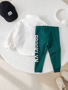 SHEIN Babygirl 可爱休闲羊毛字母图案卫衣和裤子套装 - 白色 - 查看 6