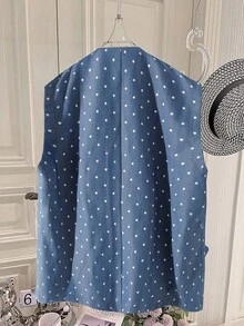 GlowEve CURVE Rompi Tanpa Lengan Motif Polkadot Ukuran Besar dengan Hem Berlipit, Potongan Longgar, Desain Saku Palsu - Biru - View 2