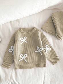 Genkimix Kids New Fashionable Versatile Sweaters Clothes Autumn And Winter Clothes Cute Bow Knit Sweater & Flare Pants 2-Piece Set Sweater Sets Girls Knit Set Winter Sets Girls Ribbed Set Two Pieces Pants Set Girl Knit Set Girls Sweater Sets Girls Suit Set Girls Spring And Autumn Suit Long Sleeve Set Girl Warm Sets Two Pieces Winter Outfits For Young Girls' Trouser Suit - Apricot - View 5