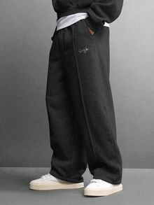 SUMWON Loose Fit Sweatpants With Signature Logo Embroidery For Everyday Comfort Plain - Dark Grey - View 1