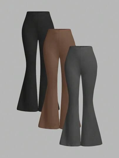 SHEIN PETITE 3 paquetes de pantalones ajustados de mujer con cintura elástica y corte evasé