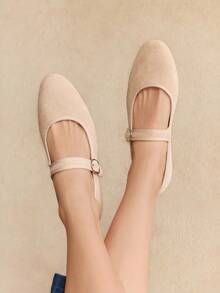 Rosivie Retro Buckle Decor Flat Shoes, Versatile & Elegant, Suitable For Spring/Summer, Grey - Apricot - View 8