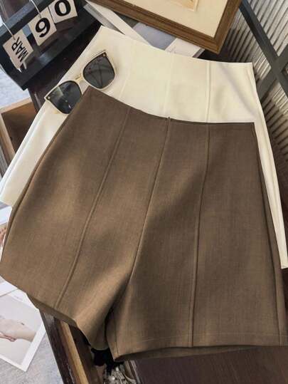 Franclia Fashionable Minimalist Dark Grey High Waist Women's Super Shorts, Zipper Back Closure, Suitable For Daily Commute, Romantic Dates