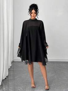 Elenzga Minimalistyczny, modny zestaw damski z szyfonu, szal i krótka sukienka bez rękawów, 2 sztuki