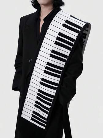 Goth Bufanda cálida con patrón de piano estilo Y2K, versátil para ir al trabajo, salidas casuales, vacaciones, reuniones, accesorio de moda unisex para otoño/invierno