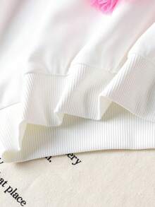 2pcs/Set Young Girl Heart Applique Crew Neck Long Sleeve Sweatshirt And Pink Pants Set - White - View 7