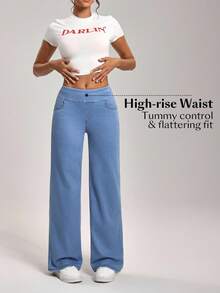 Flexra Quần jeans nữ cạp chun màu trơn thời trang thu đông - Màu xanh lam - Xem 10