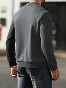 Manfinity Homme 男士撞色圆领长袖休闲卫衣，秋冬男士卫衣，休闲男士套头衫 - 彩色 - 查看 2