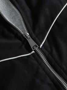 Claim Dot 男士撞色条纹拉链长袖户外防风夹克，秋季款 - 黑色 - 查看 5