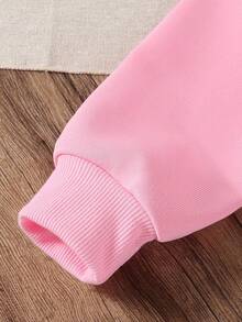 Young Girl' Basic Round Neck Fleece Sweatshirt - White - Pink - View 3