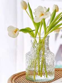 一套复古纹理玻璃花瓶，家居装饰玻璃花瓶，婚礼装饰，餐桌中心摆件透明花瓶，复古家居装饰花瓶，宽口花束容器，桌面装饰，水培植物容器