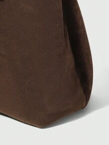 SHEIN BAE Geantă retro din piele intoarsă, geantă de cumpărături de capacitate mare, geantă de umăr din piele PU pentru utilizare zilnică și muncă, geantă pentru femei la modă de toamnă și iarnă, geantă de piele la modă - cafea maro - Vizualizare 5