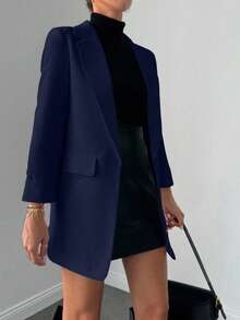EURMUSE Áo khoác blazer cổ bẻ thường ngày dành cho nữ, mùa thu - Màu xanh hải quân - Xem 5