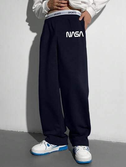 SHEIN Casual Relaxed Fit Sweatpants For Teen Boys, Heather Gray Elastic Waist Pants With English Text, Vintage Style Suitable For Autumn, Winter, School, Home, Daily Wear, Sports, Birthday Party, Outings, All-Match Versatile Simple Design, Valentine's Day