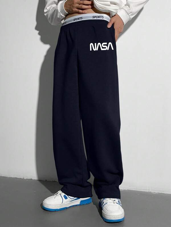 SHEIN Casual Relaxed Fit Sweatpants For Teen Boys, Heather Gray Elastic Waist Pants With English Text, Vintage Style Suitable For Autumn, Winter, School, Home, Daily Wear, Sports, Birthday Party, Outings, All-Match Versatile Simple Design, Valentine's Day