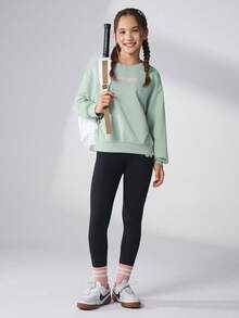 JNSQ Tween Girls Loose Fit Crew Neck Long Sleeve Graphic Letter Print Sweatshirt, Suitable For Autumn, Winter Daily Wear, Outdoor Activities, Vacation, Streetwear, Party And Casual