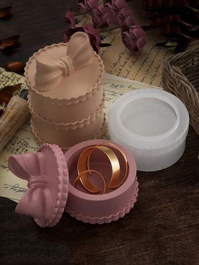 DIY Bow Shaped Lace Multi-Layer Overlay Jewelry Rings Storage Box With Lid Silicone Mold Epoxy Resin Drip Mold Candle Holder Mold Gypsum Clay Mold Home Decoration