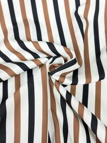 Elenzga Plus Size Women's Brown Striped Shirt - Multicolor - View 7