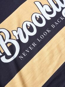 Manfinity Sporsity Men's Letter & Striped Print Casual Short Sleeve Polo Shirt