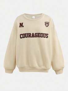 SHEIN Girlism 少女英文图案印花圆领运动衫和工装口袋裤休闲装 - 棕色 - 查看 5