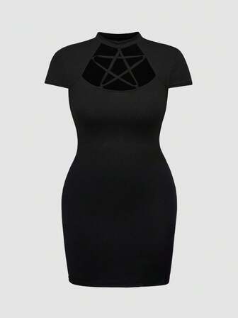 Grunge Punk Vestido ajustado y sexy con diseño de pentágono hueco para mujer de talla grande