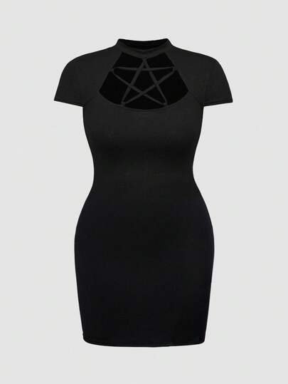 Grunge Punk Vestido ajustado y sexy con diseño de pentágono hueco para mujer de talla grande