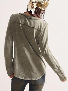 Bohemela Blusa casual de manga larga con bolsillo y media cartera con botones para mujer de talla grande - Verde militar - Ver 8