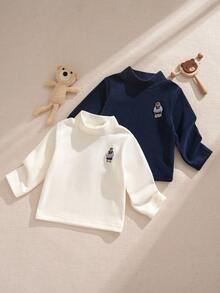 Souflis Souflis 2pcs/Set Toddler Boys' Vintage French Style Navy & White Long Sleeve Thick Fleece Sweatshirt, Suitable For School, Outings And Casual Wear, Autumn/Winter 2025 New Arrival Baby Boy Full Sleeve Tshirts Baby Boy Baby Boys Tops Baby Solid Color Knitted Sweater Baby Boy Full Sleeve T-Shirts Baby Boy Tops Baby Boy Long Sleeve Tops Baby Boy Mock Neck Shirts Baby Solid Color Knit Tops