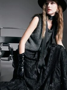 MYSTAURA Damen Pullover Weste mit Rundhalsausschnitt und Strass Verzierung, modisch