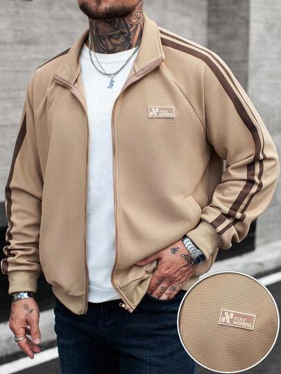 Manfinity CasualCool Chaqueta con cremallera de manga raglán y tela texturizada para hombre, para el otoño