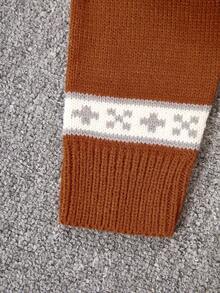 Elegant Patterned Crew Neck Long Sleeve Sweater For Tween Girls - Khaki - View 6