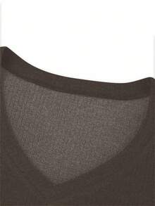 INAWLY Women's Basic V-Neck Slim Fit Long Sleeve T-Shirt, Casual Everyday Wear - Khaki - View 4