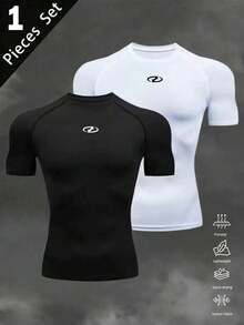 Manfinity Sport Corelite Herren Casual Grafik Rundhals Raglanärmel Sport T-Shirt, Sommer Spandex Shirts Gym Kompressionsshirt Kompressionsoberteil Herren Athletic Kompressionsshirt