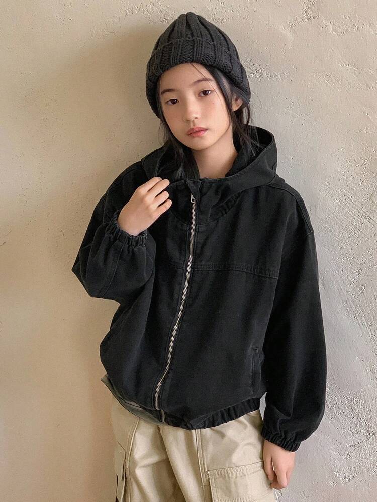 Girls' Hooded Denim Jacket