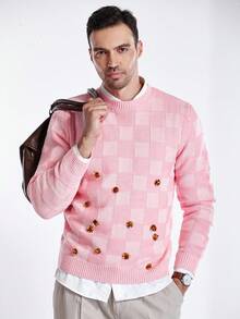 Manfinity Homme Maglione a girocollo da uomo in maglia con design a quadri, fiori e blocchi di colore con paillettes, stile blogger