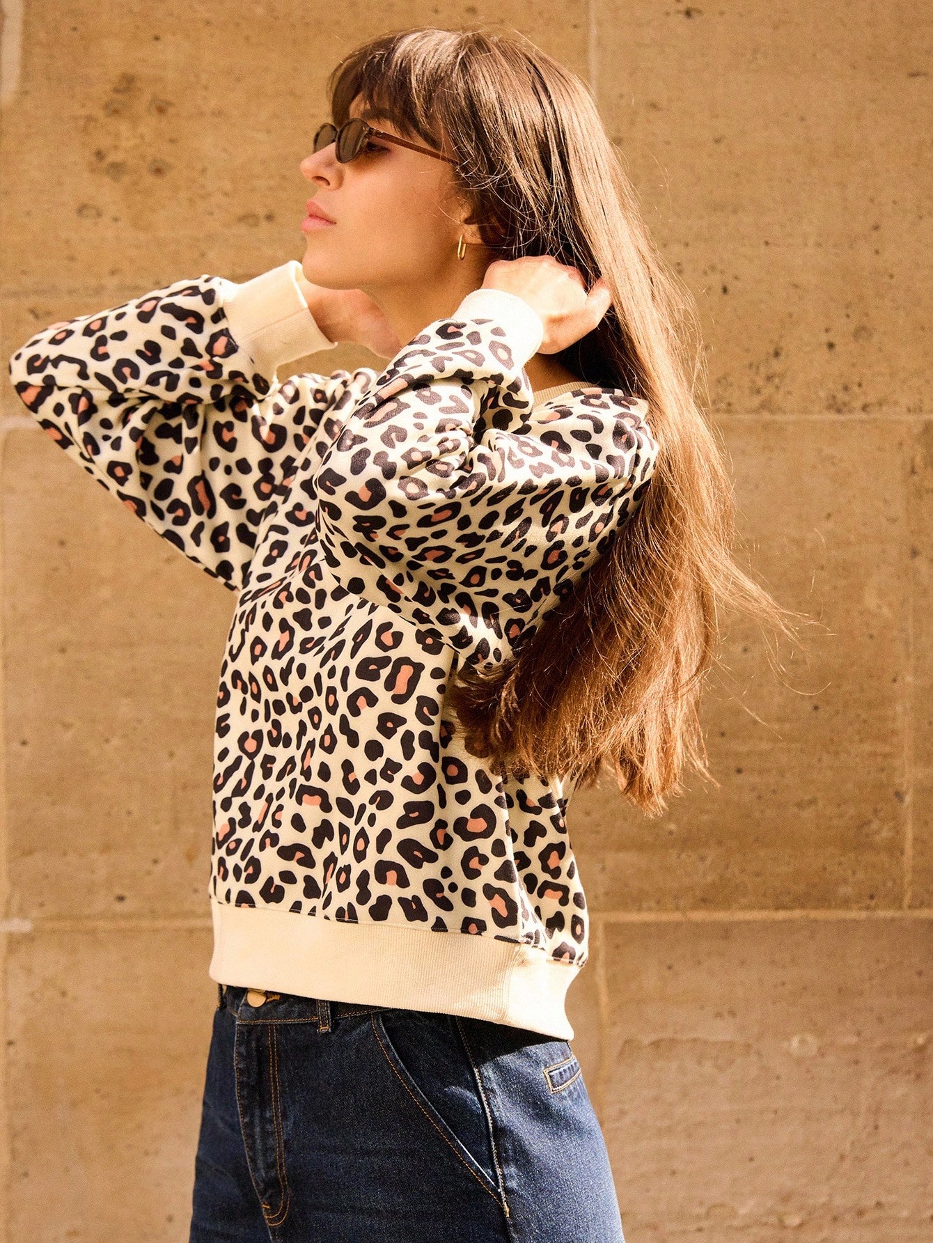 Leopard Print Sweatshirt With Relaxed Silhouette Fall Autumn Winter