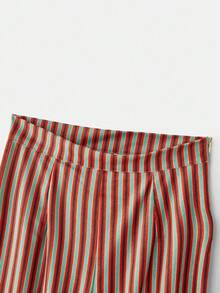 lacRébo Vintage Striped Velvet High-Waist Pants With Flared Hem Spring Women Spring Spring Women Spring Summer New Year Going Out Party - Multicolor - View 8