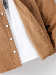 1pc Casual Hooded Corduroy Jacket For Teenage Boys, Khaki Color, Suitable For Autumn/Winter Casual And Daily Wear - Khaki - View 5